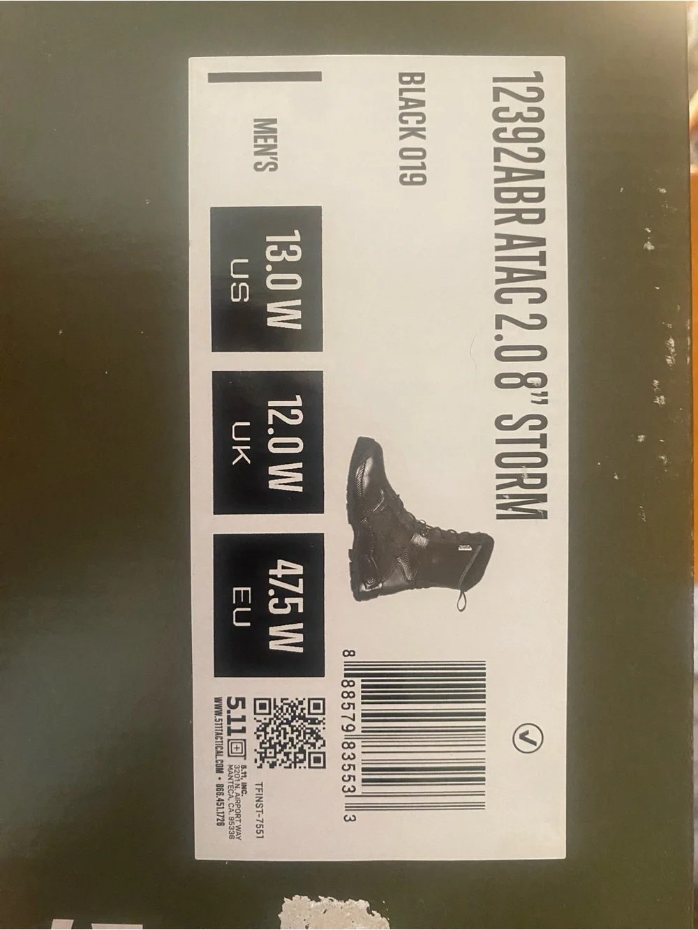 5.11 Tactical Men's Black Zippered Duty Boots